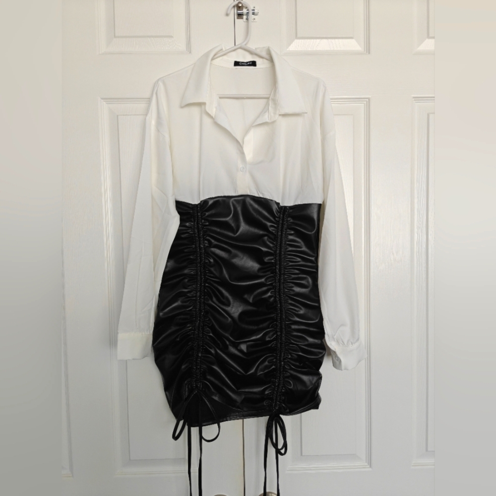 NWOT CHICME Elegant Black and White Dress w/adjustable ties Size XL